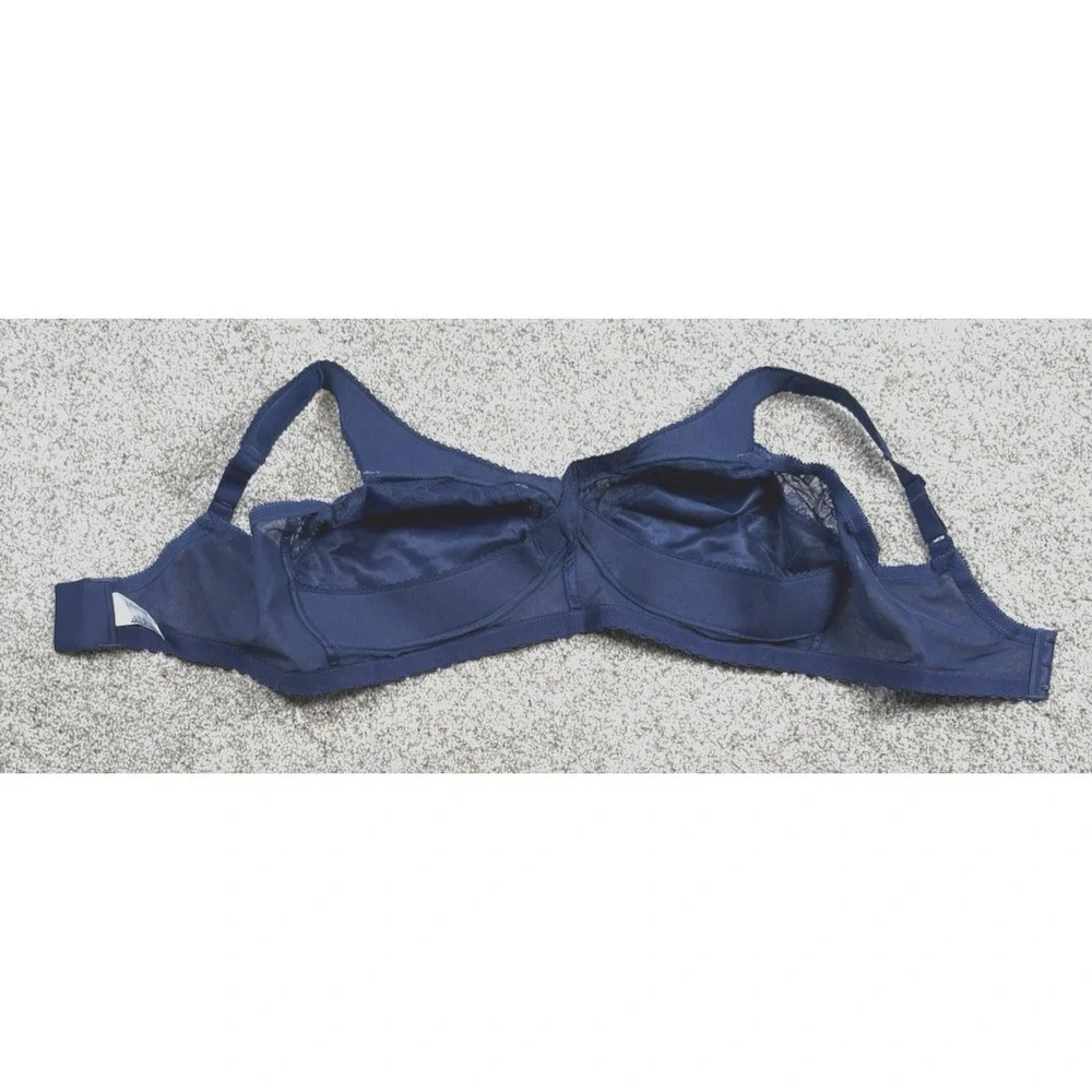 Glamorise Bra Magic lift Full‎ Figure Lace Support Navy Blue Size 42DD X1001